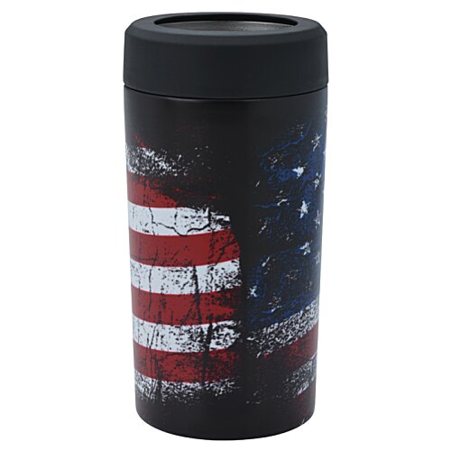 Additional Image 4 - a black and red can with a flag on it