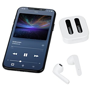 Additional Image 1 - a cell phone with ear buds and a white case