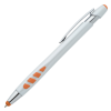 a white pen with orange dots