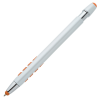 a white pen with orange accents