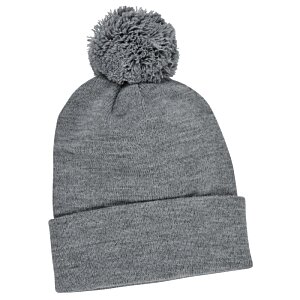 Additional Image 1 - a grey beanie with a pom