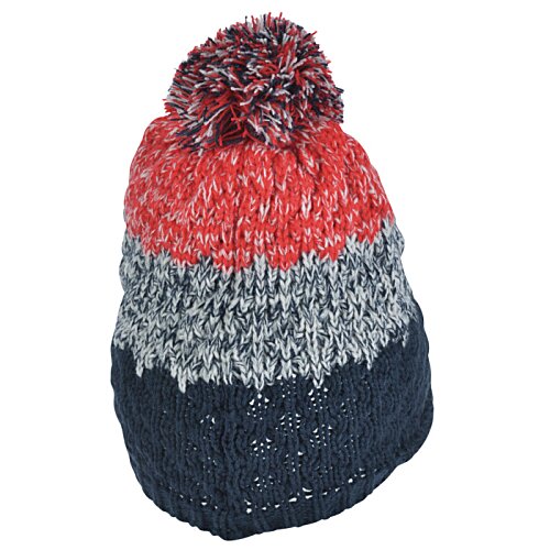 Additional Image 1 - a knitted hat with a red white and black striped pattern