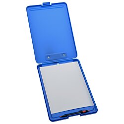 a blue plastic case with a white cover
