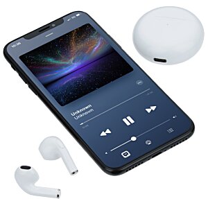 Additional Image 3 - a cell phone with earbuds and a white circle