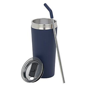 Additional Image 1 - a blue and silver tumbler with a straw