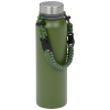 a green thermos with a strap