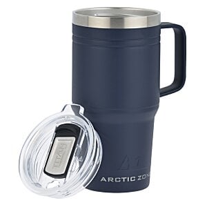 Additional Image 2 - a blue mug with a silver handle and a plastic case