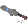 a grey umbrella with a wooden handle