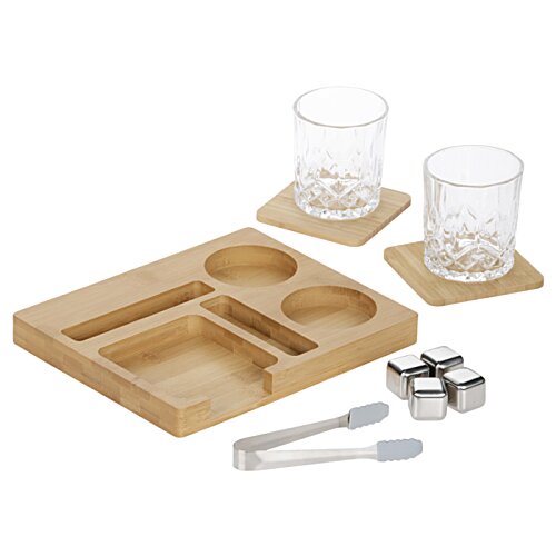 Additional Image 2 - a wooden tray with glasses and a tray with a couple of objects