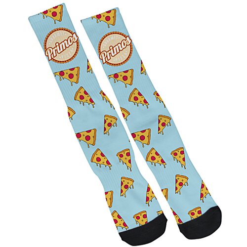 Additional Image 5 - a pair of blue socks with pizza slices on them