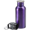 a purple water bottle and a metal keychain