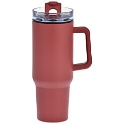 a red plastic cup with a handle