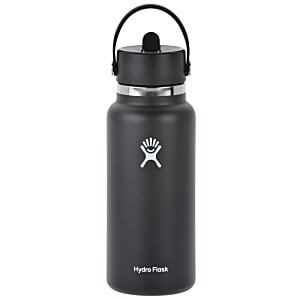 Additional Image 1 - a black water bottle with a white ribbon