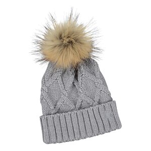 Additional Image 2 - a grey knit hat with a pom