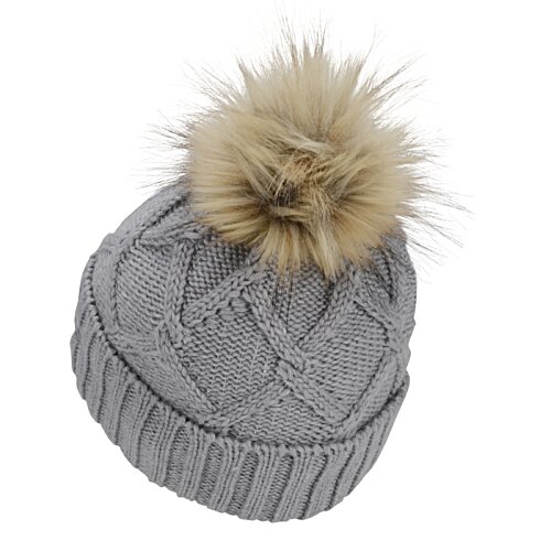 Additional Image 1 - a grey knit hat with a pom