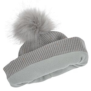 Additional Image 2 - a white knit hat with a fluffy ball