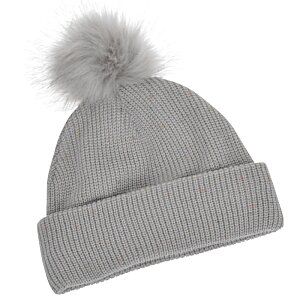 Additional Image 3 - a grey beanie with a pom