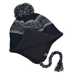 Additional Image 1 - a black and grey knit hat with a pom