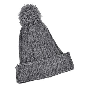 Additional Image 3 - a grey knit hat with a pom