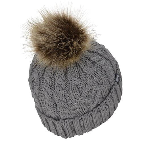 Additional Image 1 - a grey knitted hat with a fluffy pom