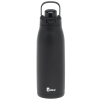 a black water bottle with a white background