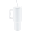 a white cup with a straw