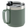 a green mug with a silver lid