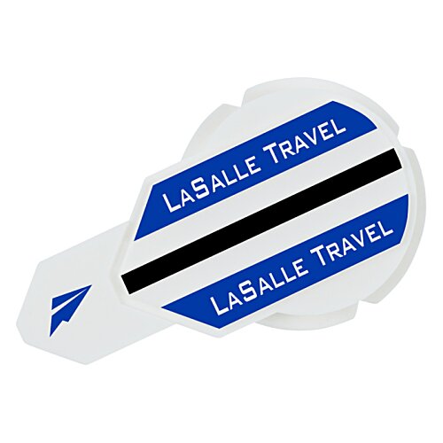 Additional Image 1 - a blue and white sticker with black stripes