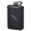 a black flask with a strap