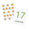 a card with numbers and stars