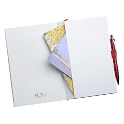 a white folder with papers in it