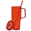 a red cup with a straw and a wheel