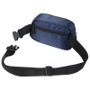 a blue waist bag with a black strap