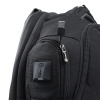 a black backpack with a zipper