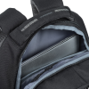 a black backpack with a grey object inside