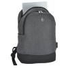 a grey backpack with a black strap