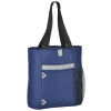 a blue bag with black straps