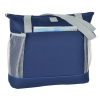 a blue and grey cooler bag