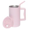 a pink mug with a straw