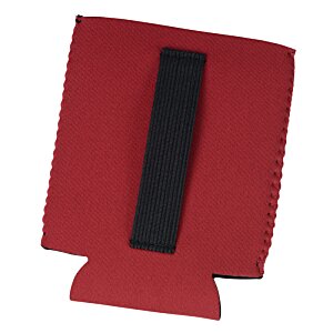 Additional Image 2 - a red can cooler with a black strap