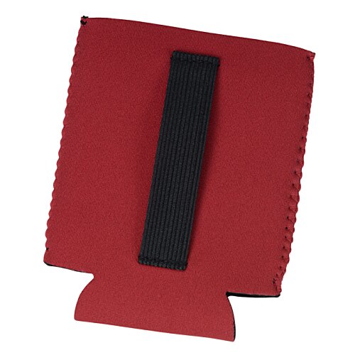 Additional Image 2 - a red can cooler with a black strap