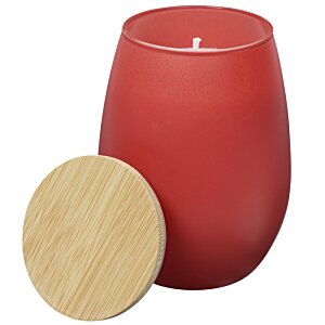Additional Image 1 - a red candle next to a wooden coaster