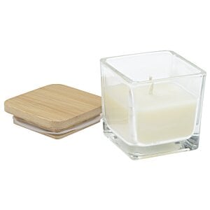 Additional Image 2 - a square glass candle next to a square wooden coaster