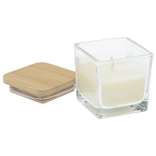 Additional Image 2 - a square glass candle next to a square wooden coaster