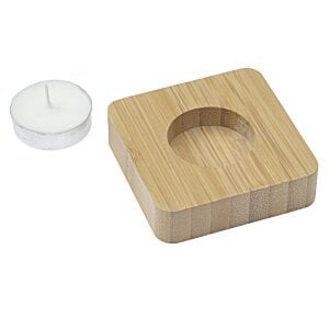 Additional Image 1 - a wooden square with a circle cut out and a white candle