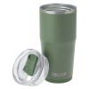 a green tumbler with a lid