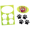 a green and black stickers with paw prints