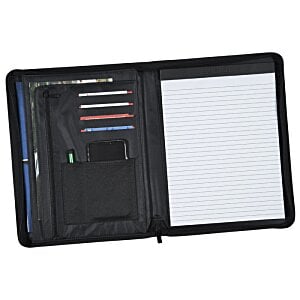 a black case with a white paper