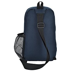 a blue backpack with a strap