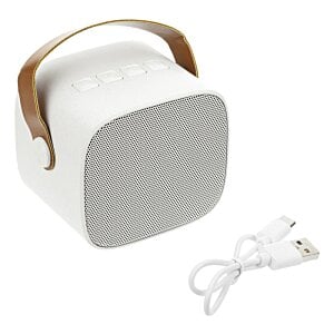 Additional Image 1 - a white speaker with brown handles